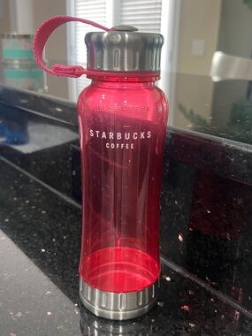 Vintage Starbucks Hot Pink Water Tumbler Attached With Fabric to Twist Lid